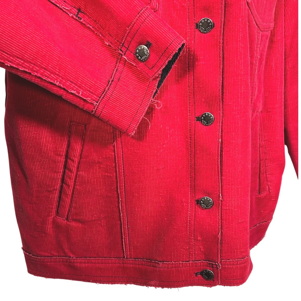 Denim & Co Womens Red Corduroy Trucker Jacket Contrast Collar Raw Hem Western XL - Picture 6 of 8